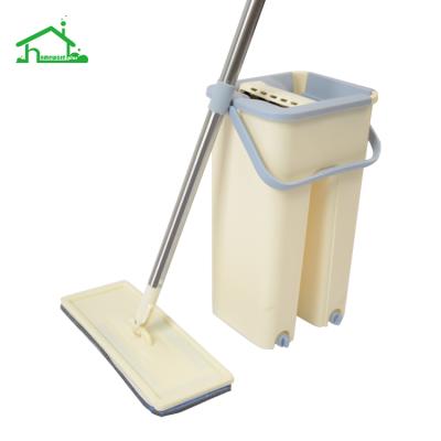 China Durable Microfiber Floor Dust Polish Flat Mop and Bucket Cleaning Kit Squeeze Easy Floor Magic Brooms for sale