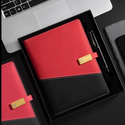 China Custom Logo Agenda LED Business PU Leather A5 Planner Printed Leather Promotion Gift Set Wireless Powerbank Notebook Charging Set for sale