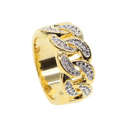 China Hip Hop Stock Promotion High Quality 14k Two Tone Gold Plated Micro Pave 5a CZ Chain Cuban Ring For Men for sale