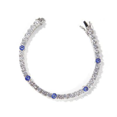 China Hiphop Silver Plated Micro Pave CZ Iced Out Bling Women Jewelry Diamond Evil Eye Tennis Chain Women Bracelet for sale