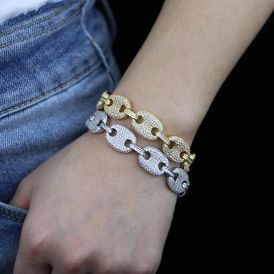 China Two Ton Women's Jewelry Micro Bling Hiphop Silver Gold Pave Beaded CZ Rolo Charm Link Chain Women Bracelet for sale