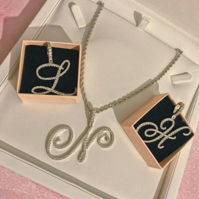 China Hip Hop IN THE RUNNING Hip Hop Mens Womens Jewelry Micro Bling Pave CZ 26 Letter Initial Pendant Necklace for sale