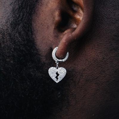 China Hiphop Micro Pave 5A Heart Shaped CZ Zircon Dangle Earring For Boy for sale