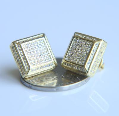 China Hiphop Micro Pave Geometric Zircon CZ Cube Hip Hop Ice Cream Men Women Earring for sale