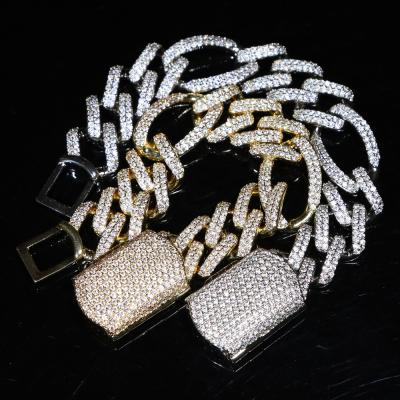 China Hiphop Stock Iced Out Bling Hip Hop Men Boy Jewelry 5A CZ 19mm Figaro Chain Bracelet Necklace for sale