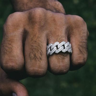 China Hiphop mic pave diamond punk shape band engagment CZ hip hop men cuban chain ring for sale