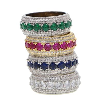 China Hiphop promotion charm ring colorful round crystal micro pave bling CZ hip hop diamond men jewerly for sale