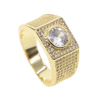 China Hiphop Promotion Gold Plated Round Shape Square Men Ring Micro Pave CZ Hip Hop Diamond Bling Jewelry for sale