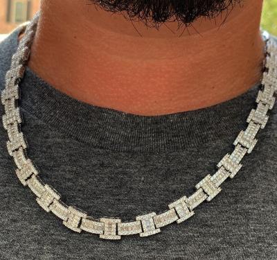 China Hip Hop Iced Out Hip Hop Mens Bling CZ I Link Chain Rectangle Round Hip Hop Men's Jewelry Boy Necklace for sale