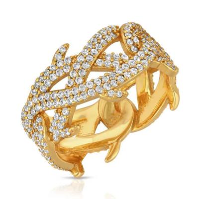 China Hiphop Micro Pave Men's Barbed Wire CZ Zircon Jewelry 5A CZ Gold Hip Hop Men Ring for sale