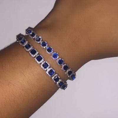 China Trendy Ice Bling Blue Sapphire CZ Cluster Bracelet For Women Good Quality Jewelry 2021 for sale