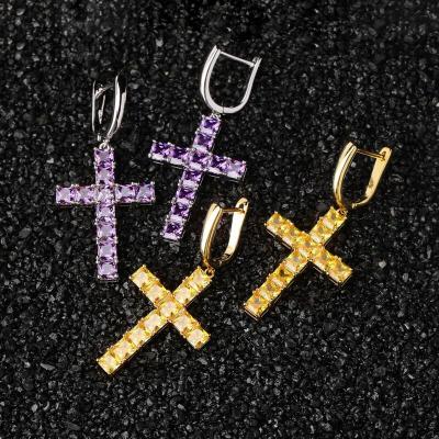 China Fashionable Jewelry Women Men Colorful Ice Hop Hip Hop CZ Cross Dangle Earring for sale