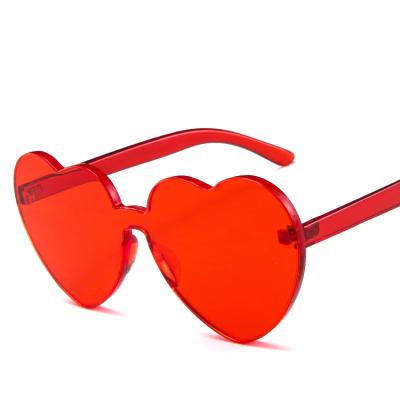 China Top Selling Cute Fashion Sunglasses Gafas de sol UV400 Sun Shade Heart Glass Polycarbonate Lenses Shape Transparent Frameless Female Sunglasses for sale