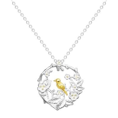 China Spring Literary High-grade Bird Necklace Branch Vintage Fashion Income Temperament Lucky Plum Blossom Bird Pendant for sale