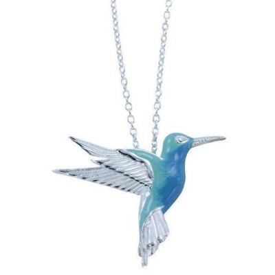 China Vintage Hummingbird Chain Necklace Exquisite Enamel Bluebird Pendant Gifts For Women Birthday Jewelry for sale