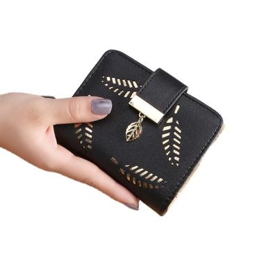 China Fashion Women Wallet Pu Leather Purse Female Gold Cavity Long Leaves Pocket Purse For Women Coin Purse Card Holders Grab for sale