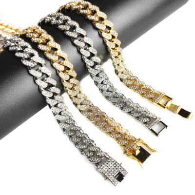 China European and American Hot Selling Hot Selling Trendy Hot Selling Gold Finish Rhinestone Miami Cuban Chain Men's Cuban Chain Men's Hip Hop Necklace for sale