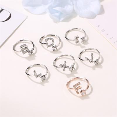 China Wholesale fashion jewelry alloy cheap European and American letter ladies opening adjustable ring letter crystal ring for sale