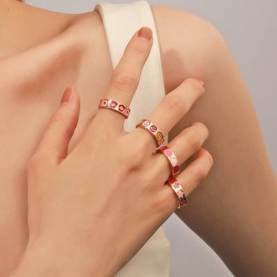 China Fashion Alloy European Letter Ladies Cheap Epoxy Wholesale Ring Heart Shaped Ring and American Jewelry for sale