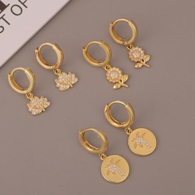 China Hot Selling Hiphop Jewelry Gold Plated Accessories Sunflower Coconut Tree Earrings Shape Women's Earrings for sale