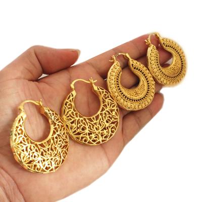 China Wholesale Cheap jewelry TRENDY copper-gold plated hollow earrings flower african print earrings women for sale