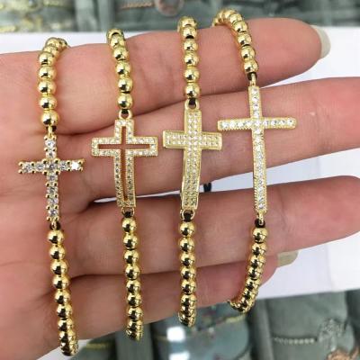 China Hiphop Fashion Zircon Bangle Cross Bracelet Ladies Gold Plated Beaded Micro Inlaid Heart Shaped Jewelry for sale