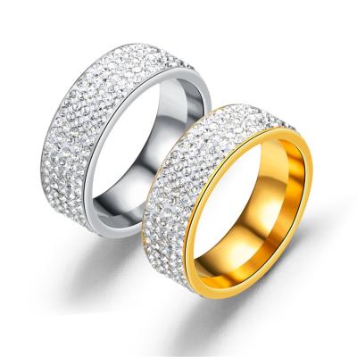 China FASHIONABLE gold-plated couple rings men's and women's ring fashion European and American full stainless steel diamond ring for sale