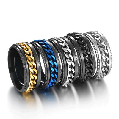 China Geometry Stainless Steel Rotating Men's Ring High Quality Spinner Chain Punk Women Jewelry For Party Gift for sale