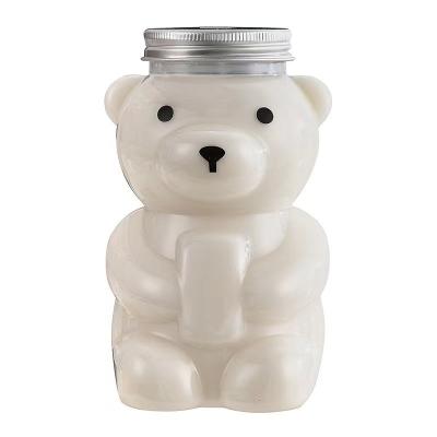 China Custo de envio Material de base de animais de estimação Bottle de bolha de plástico em forma de urso criativo com tampa de alumínio à venda