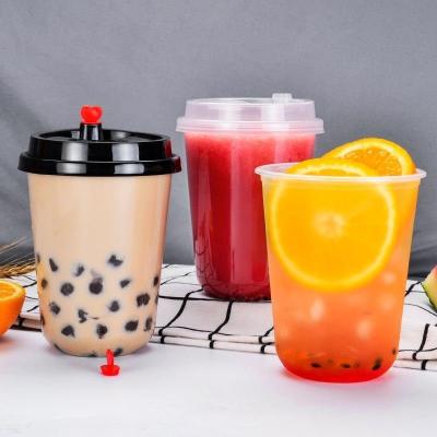 China 80mm Opening Diameter PP Hard Injection Cup Plastic Boba Milk Tea Cup with Lid 12oz 16oz for sale