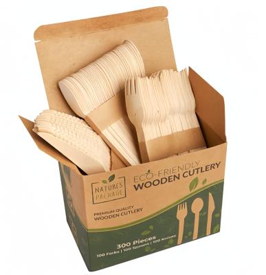 China Customized Wooden Spoon Fork Knife Set Natural Birch Wood Biodegradable Party Cutlery for sale