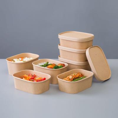 China Fast Food Rectangular Kraft Paper Packaging Food Grade Paper Bowl Disposable Bowl for sale