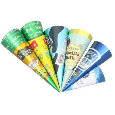 China Aluminized Paper Ice Cream Cone Sleeves with Customizable Colourful Packaging Options for sale