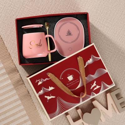 China US Promotion Wedding Gift Touch Screen Switch Ceramic Heating Mug 55 Degree Thermostat Coffee Cup Set with Warmer for sale