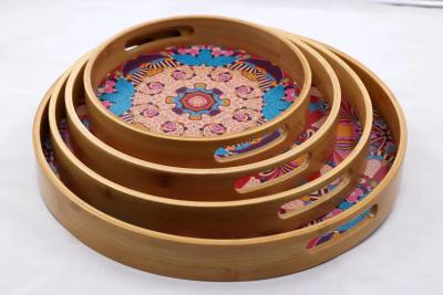 China Stocked Household Snackes Fruit Tea Tray/Plate with Custom Printing Full Bamboo Tray for sale