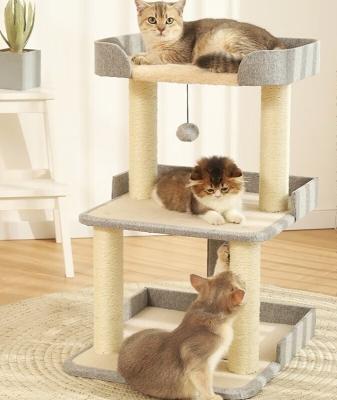 China Customized Request Three Layer Sisal Cat Tree Scratcher with Logo Printing Option for sale