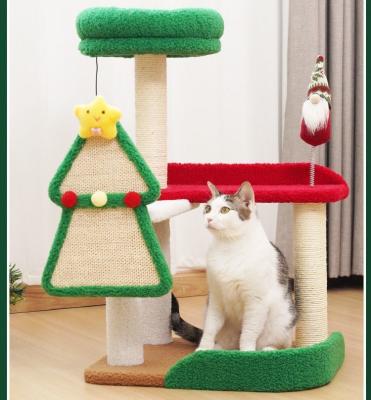 China Marco de escalada para gatos de la serie de Navidad con columna de agarre Sisal resistente al desgaste y plataforma de salto en venta