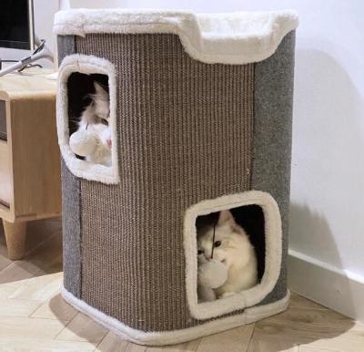 China Diseño personalizado Dos pisos tablero de rasguños para gatos con camas para gatos Casa de gatos Muebles para gatos Árbol de gatos en venta