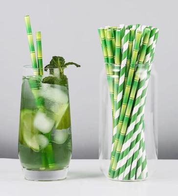 China Eco-Friendly Disposable Paper Straws for Party Juice Milk Tea Green Bamboo Decorated for sale