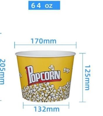 China 64 oz wegneembare wegwerppopcornpapier emmer voor popcorn emmer/container Te koop