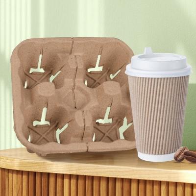 China Hot Drink Cup Carrier Customized Request Biodegradable Brown Craft Paper Cup Holder Tray for sale