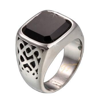 China FASHIONABLE Hot Sale Mens Stainless Steel Luxury Black Stone Ring for sale