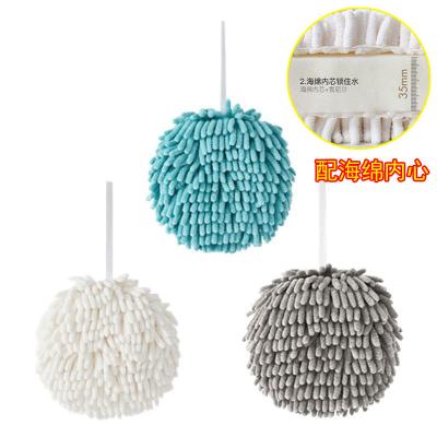 China Durable Spherical Chenille Hand Towels Kitchen Bathroom Hand Towel Ball With Hanging Loops Microfiber Soft Quick Dry Absorbent Towels for sale