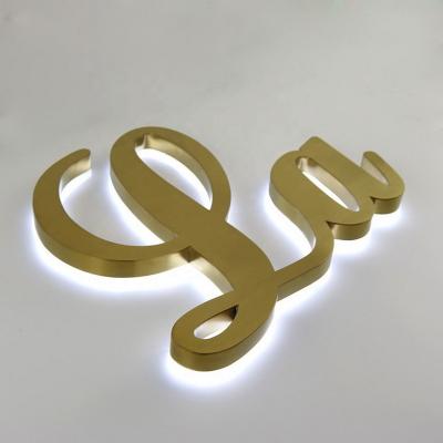 China Hot Sale 3D Buildings Backlit Metal Sign Stainless Steel Back Light Gold Letters For Outdoor Or Indoor for sale