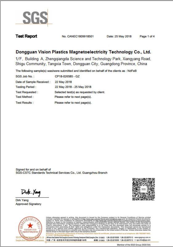 SGS Test Report - Dongguan Vision Plastics Magnetoelectricity Technology Co., Ltd.