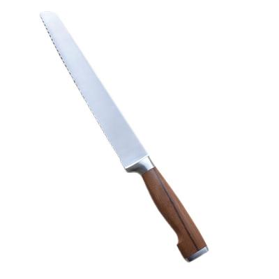 China Sustainable Steel 5Cr15MoV Kitchen Bread Cutting Knife 10 Inch Serrated Bread Knife With Teak Handle for sale