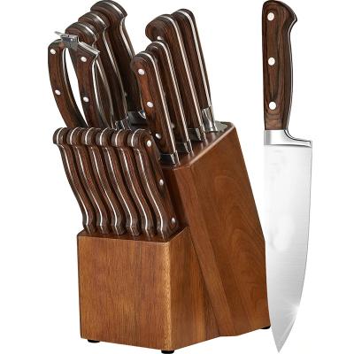 China 15 Pieces Stainless Steel Premium High Carbon German Kitchen Knife Set With Wooden Block 6 Steak Knives for sale