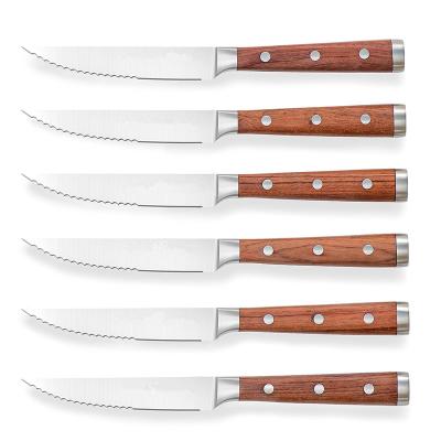 China New Design Viable Professional 4.5 Inch Triple Riveted Serrated Steak Knife Set Of 6 Piece Stainless Steel Kitchen Knives for sale