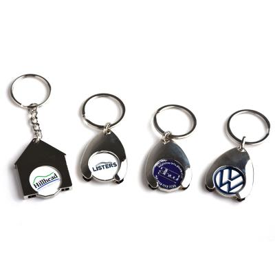 China Custom Hot Stamping Logo Advertising Printed Promotional Metal Key Chain Trolley Coin for sale