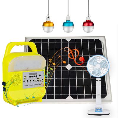 China Home Solar Powered Lighting Portable DC Kit 10W 20 Watt Home Power System with Radio and FM Fan for sale